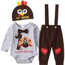 Tinypainter Baby Boy Thanksgiving Outfit Turkey Romper+Suspender Pants My 1st Thanksgiving Clothes 6-12 Months