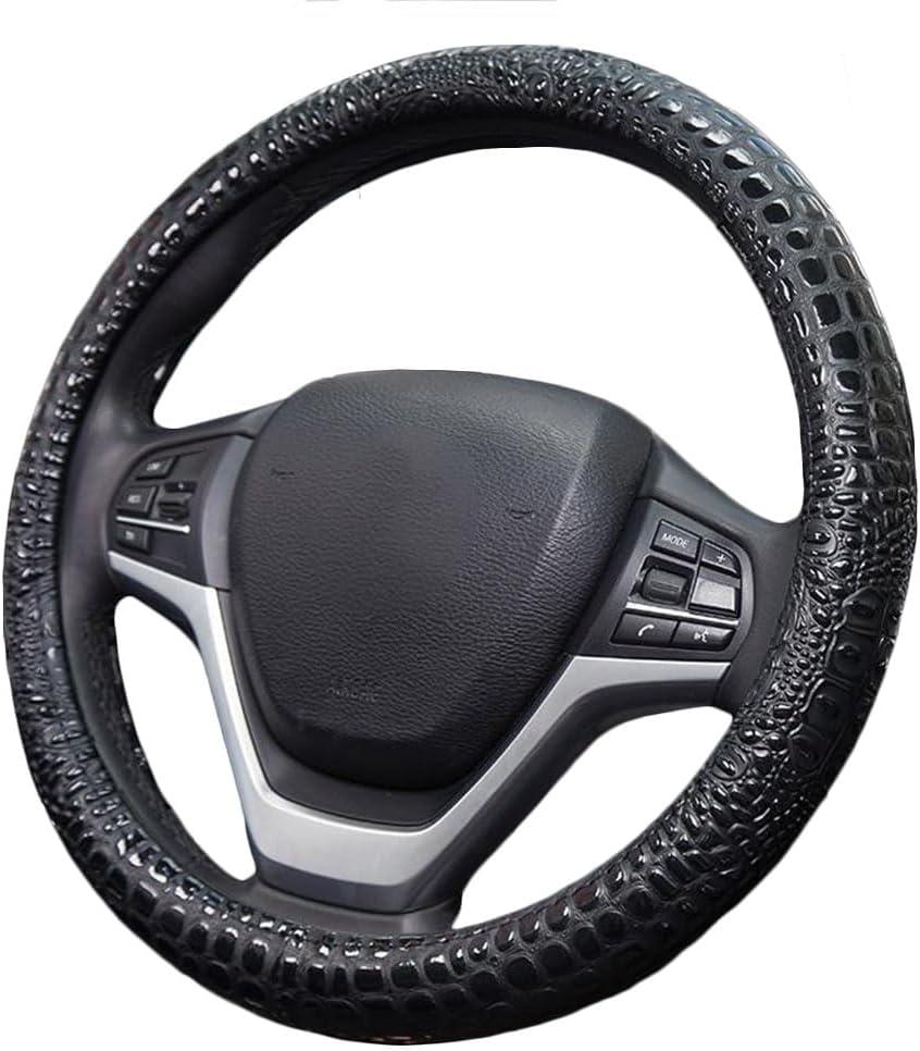 Premium Leather Steering Wheel Cover with Air Holes Non-Slip Rubber Grip, Universal Fit for Cars (Black)