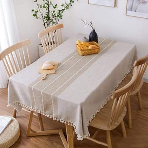 Vonabem Table Cloth Tassel Cotton Linen Table Cover for Kitchen Dinning Wrinkle Free Tablecloths Square (58''x58'', 4 Seats, Coffee)