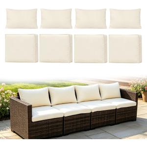 Loungewave 8Pcs Outdoor Cushion Covers, Patio Cushion Covers Replacement for Patio Furniture Sofa Couch, Soft Flexibility Washable Reusable Furniture Protector (Beige,Cover Only)