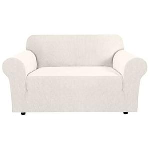 H.VERSAILTEX Stretch Couch Cover 2 Cushion Sofa Loveseat Slipcover|Sofa Cover for Love seat 1 Piece with Elastic Bottom, Textured Checked Jacquard Fabric(Loveseat 58"-70" Wide, Ivory)