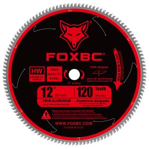 FOXBC 12 Inch Aluminum Cutting Saw Blade, 120T Tooth, TCG with 1-Inch Arbor