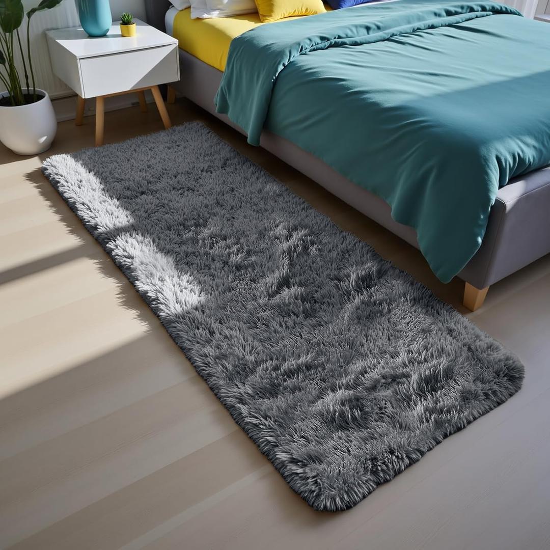 Soft Runner Rugs for Bedroom, Grey 3x7 Area Rugs Fluffy Rug Shag Area Rug Carpet, Bedside Rug for Living Room Bedroom Kids Room Home Decor