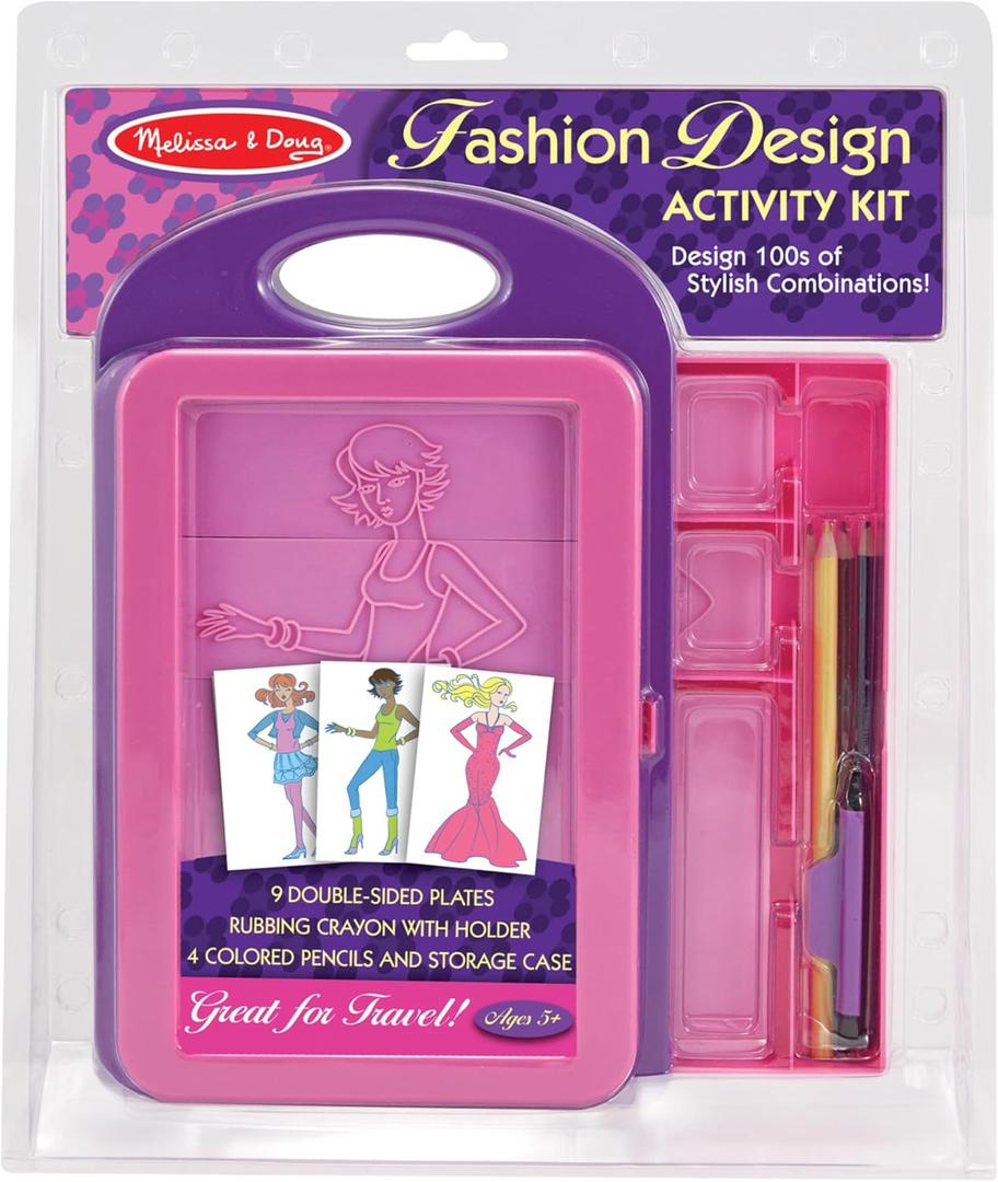 Melissa & Doug Fashion Design Art Activity Kit - 9 Double-Sided Rubbing Plates, 4 Pencils, Crayon - Fashion Plates, Travel Toys for Kids Ages 5+ Melissa & Doug Fashion Design Art Activity Kit - 9 Double-Sided Rubbing Plates, 4 Pencils, Crayon - Fashion Plates, Travel Toys for Kids Ages 5+