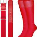 XZQTIVE Over the Knee Baseball Socks and Belt Combo Set for Youth red Softball Socks with Adjustable Belt (M)