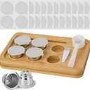 Reusable Capsules for Espresso OriginalLine, 6pcs Espresso Refillable Pods Stainless Steel Coffee Pods Compatible for Nespresso Originaline Machine(6 Pods+100pcs Lids+ Bamboo Storage Tray)