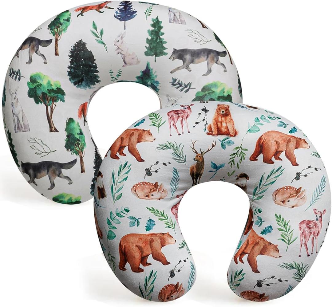2 Pack Nursing Pillow Cover Neutral Stretchy Removable Baby Nursing Covers for Breastfeeding Pillows Soft Breathable Pillow Slipcover for Newborn Baby Boy or Girl (Animal)