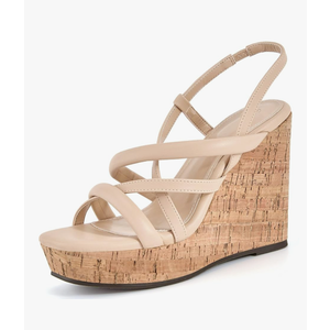 Coutgo Women Platform Wedge Sandals Cork Slingback Wedges Espadrilles Heels Summer Shoes 7 1/2