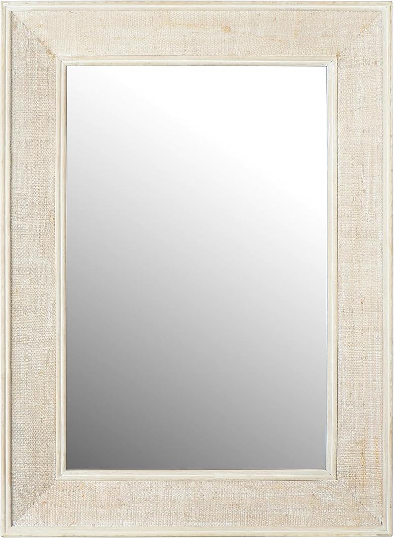 Creative Co-Op Rectangle Wood Framed Wall Mirror with Rattan Detail, Natural