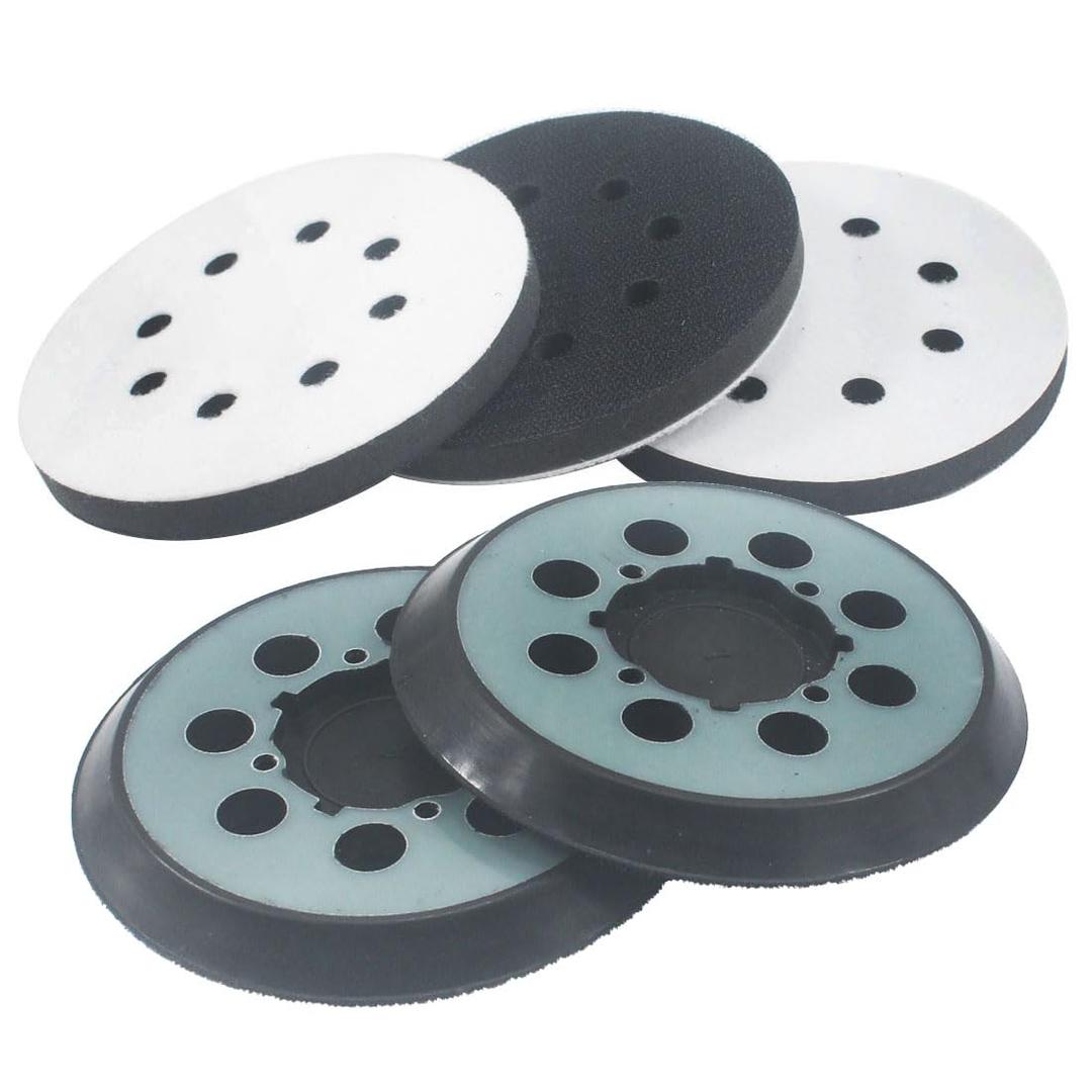 5 Inch Hook and Loop Backing Pad and 8 Holes Soft Density Interface Pads Hook and Loop 5" Sponge Cushion Buffer Backing Pad (Set of 5)