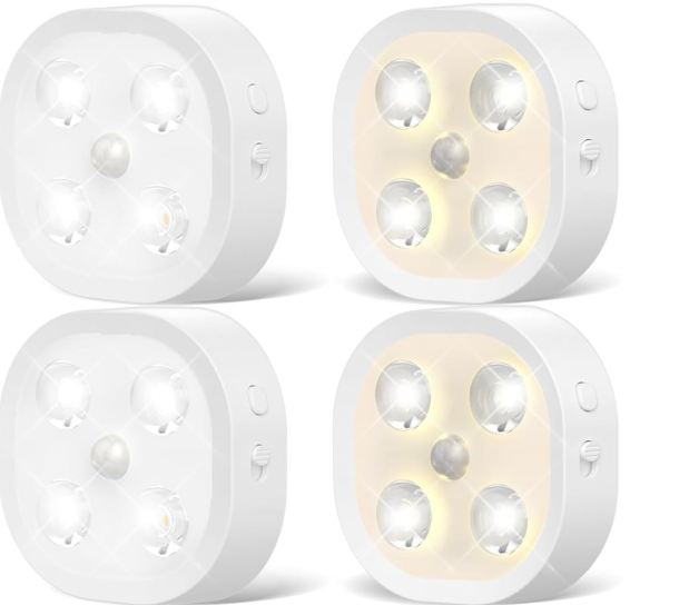 Under Cabinet Lighting, 1500mAh Rechargeable Motion Sensor Puck Lights with Remote, 3 Color Temper, Magnetic Stick on Light, Dimmable Under Counter Lights for Kitchen, Shelf, Stair(4P)