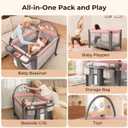 Pamo Babe Pack and Play - Travel Crib with Mattress, Easy Setup Small Portable Playpen for Babies, Lightweight Foldable Baby Playard with Lockable Wheels, Toy Arch & Large Storage Bag - Grey