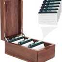 MaxGear Business Card Holder for Desk, 2.2" x 3.5" Walnut Wood Business Card Organizer, Index Cards Box Holds 300 Cards, 3 Divider Boards, Includes A-Z Tabs, Desktop Organizers for Office & Home
