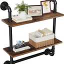 Merapi 24" Industrial Floating Shelves with Tower Bar, Pipe Shelves for Wall, 2 Tier Rustic Wood Wall Shelves for Home Dcor, Bedroom, Living Room, Bathroom
