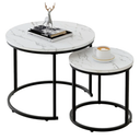 aboxoo Round Nesting Coffee Table Side Table Set of 2 End Tables for Living Room Bedroom Balcony,White Faux Marble Wooden Table 31IN Accent Large Coffee Table with Steel Frame
