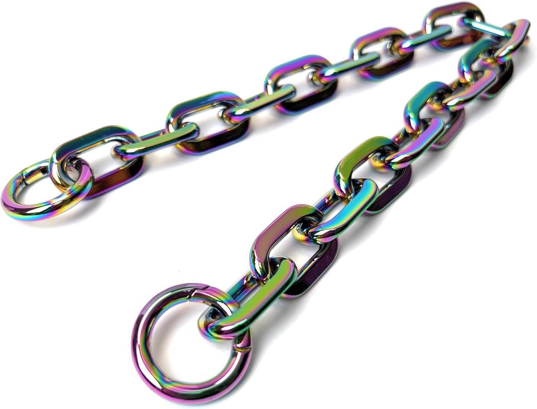 VersaKits Rainbow Heavy Chunky Purse Chain Strap Replacement with Spring O Rings 16 Inch Detachable Statement Link Chain Charm Extension Upgrade for Handbags