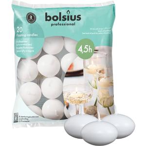 Bolsius White Floating Candles 20 Count - 1.75 Inch, 5 Hour Long Lasting Candle Set Romantic Decoration for Special Night, Pool, Party, Wedding, Cylinder Vases for Centerpiece