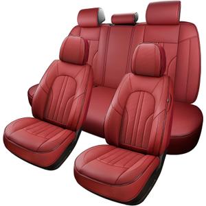 Red Car Seat Covers,Leather Car Seat Cover, Waterproof Seat Covers Full Set, Fit RAV4 Accord Altima Rogue CX5 CRV Wine Red