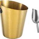 Stainless Steel Champagne Bucket with Ice Tongs - Stainless-Steel Beverage Tub - Diagonal Ice Bucket with Handle for Cocktail Bar, Wine, Home Bar Accessories, Parties - 4 Quarts - New Gold