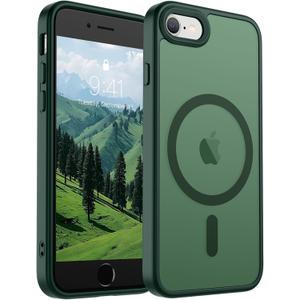 SUPFINE Magnetic for iPhone SE Case 2022 (3rd)/2020 (2nd), iPhone 8 Case (Compatible with MagSafe) (Military Grade Drop Protection) Slim Translucent Matte Phone Case, Forest Green