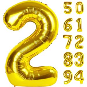 Gold 2 Balloon, Number Balloon 40 Inch, Two Balloon Number Birthday Decorations, Second 2nd Birthday Party Supplies, Number 2 Balloon
