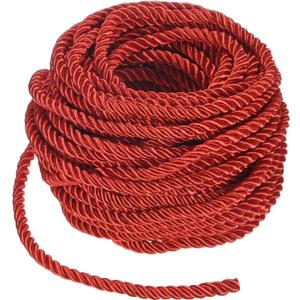 16 Yards Twisted Rope Trim, 5mm/0.2 in Red Soft Polyester Twisted Silk Rope Cord 3-Ply Decorative Cord for Gift Bag/DIY Crafts/Home Decor/Curtain Tieback