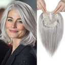 REECHO 10" Real Human Hair Topper for Women with Thinning Hair, Clip-in Crown Hairpiece for Instant Volume and Gray Root Coverage Real Hair Toppers Wiglett, Butterfly Base, Salt & Pepper