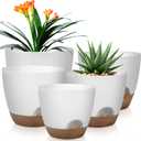 QRRICA Plant Pots 10/9/8/7.5/7 Inch Self Watering Pots, Set of 5 Plastic Planters with Drainage Holes and Saucers,Plastic Flower Pots,Nursery Planting Pot for Indoor Out Door PlantsWhite