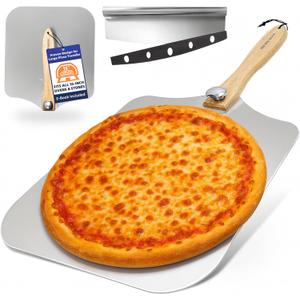 Large Pizza Peel 16 inch - Extra Large Metal Pizza Peel with 14 inch Stainless Steel Pizza Cutter Rocker, Pizza Paddle with Folding Handle (13"x16" with 14" Cutter)