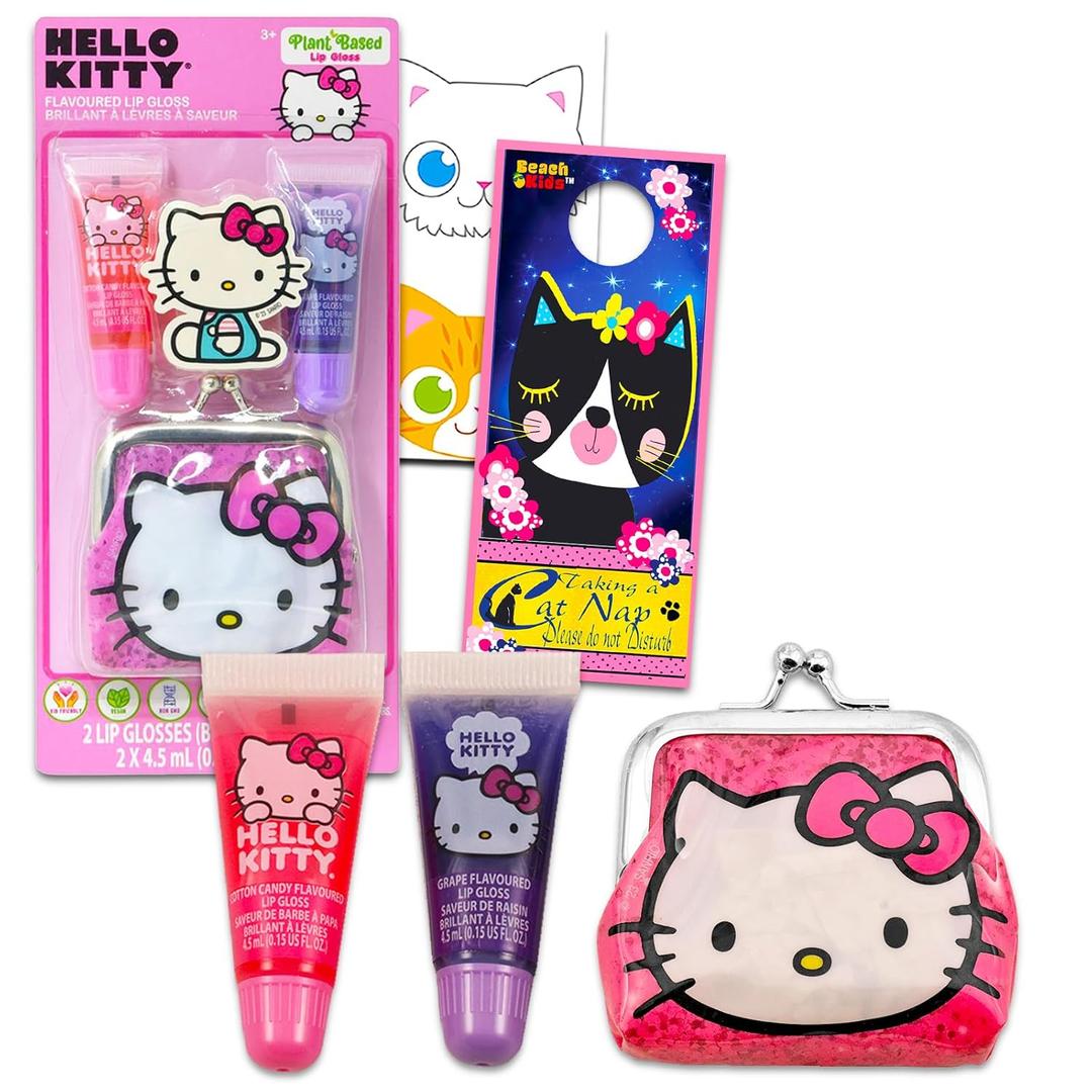 Hello Kitty Lip Balm Tubes - Bundle with 2 Lip Balms in Assorted Flavors for Party Favors Plus Coin Purse, Stickers