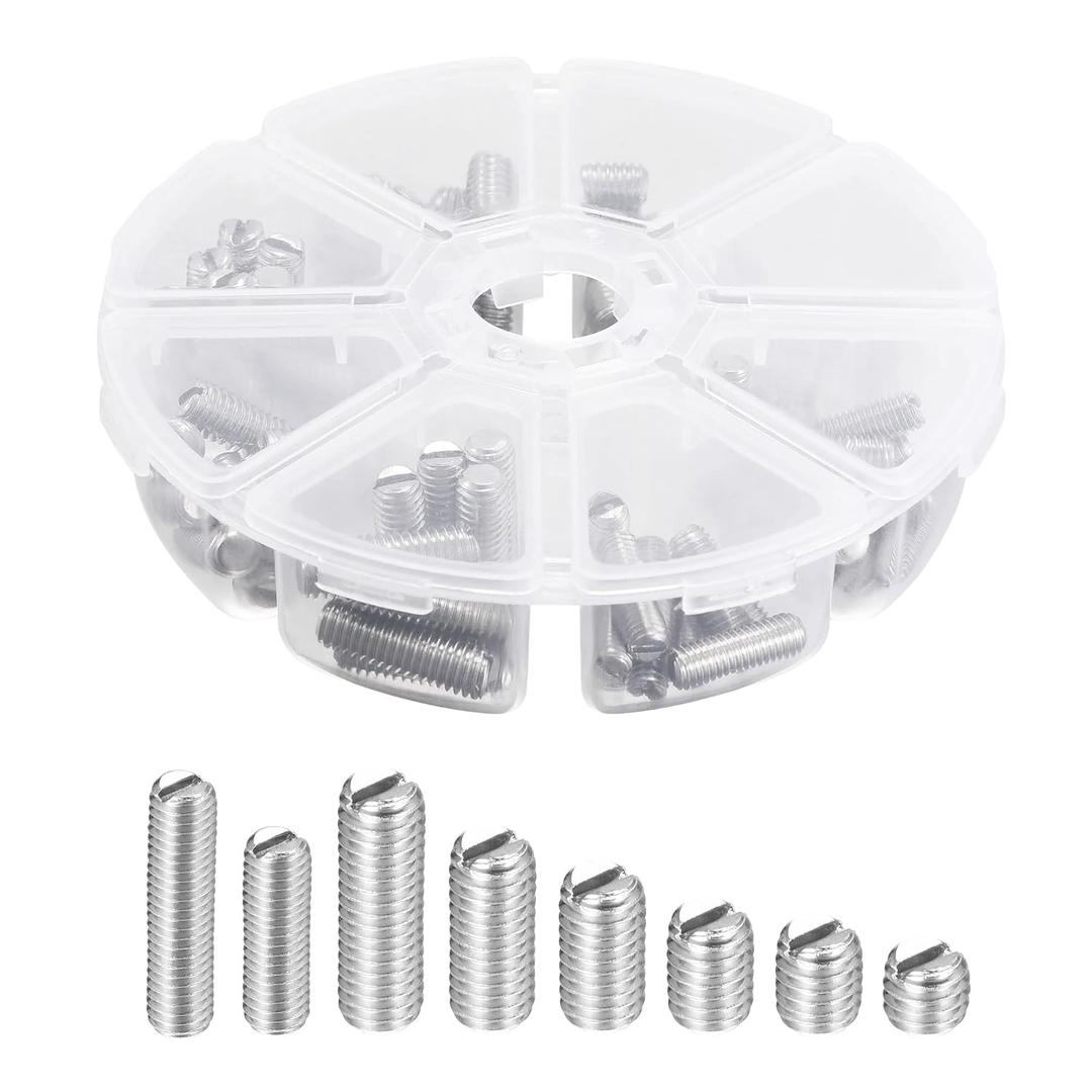 uxcell Slotted Set Grub Screws, M5/M6 Metric 304 Stainless Steel Flat Point Set Screws Assortment Kit 1set (100pcs)