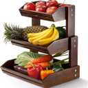 HOLANA Acacia 3 Tier Fruit Basket for Counter  Wooden Fruit Bowl for Kitchen Counter Organizer, Vegetable & Produce Storage, Wooden Basket & Snack Organizer for Countertop Storage (Walnut)