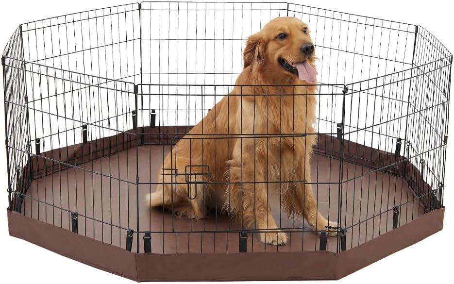 PJYuCien Dog Playpen Bottom Pad, Fits 24 Inch 8 Panels Regular Octagon Metal Exercise Pet Pen, Elastic Buckles Connections, Brown (Note:Fence Not Included)