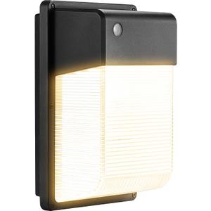 JJC LED Wall Pack Light with Photocell,28W(150-250W Replacement),3000LM 3000K-Warm White Dusk to Dawn LED Outdoor Lighting,100-277V Outdoor Security Lights