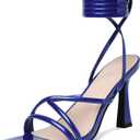 Mostrin Womens Sandals Strappy Heels for Women Lace Up Square Open Toe Heels Tie Up High Heeled Sandals for Prom, Party, Daily Wear (11, Royal Blue)