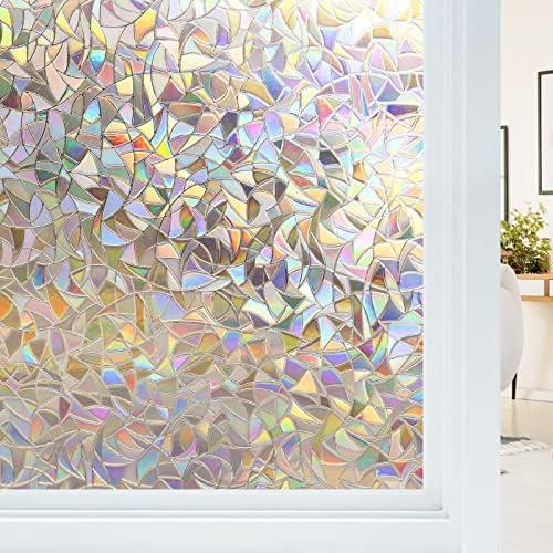 Haton Window Privacy Film, Stained Glass Rainbow Film Decorative Window Clings, Static Cling Sun Blocking Stickers Decals Coverings Tint for Home Heat Control, Non-Adhesive 35.4" x 78.7"