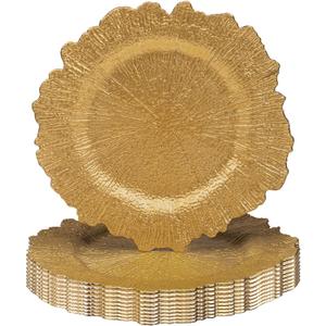 JEVERGN 10 Pack Gold Charger Plates, 13'' Reef Chargers for Dinner Plates, Gold Plate Chargers Set of 10, Round Plastic Charger for Wedding, Party Event, Dinner, Table Setting