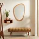 PERFNIQUE Asymmetrical Mirror, Irregular Wall Mirror, 30"x19" Tempered Glass Wood Framed Mirror for Mid Century Modern Decor, Decorative Mirrors for Bedroom, Living Room, Entryway, Vanity