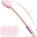 Svarvns Lotion Applicator With 4 Replaceable Pads for Back, Self, Elderly, Women - Cream Medicine Applicator With 17" Curved Handle Easy to Target Back and Feet, Pink