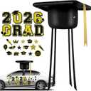 25 Pcs 2026 Graduation Cap Car Decorations Kit 19.7" Class of 2026 Inflatable Graduation Cap Decors Black and Gold Congrats Grad Magnets Letters Bulk for Senior High School Collage Prom Party Decors