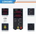 LONGWEI DC Power Supply Variable,30V 10A 4 Digital LED Display Adjustable Regulated Switching Power Supply Digital with Leads Power Cord Used for Spectrophotometer and lab Equipment Repair (Black)