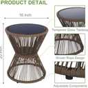 LEWIS&WAYNE Small Outdoor Side Table Patio 20 H Woven Rope Hourglass End Table with Glass Top Round Coffee Table for Living Room Outdoor Patio Backyard Poolside (Brown)