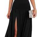 LAGSHIAN Women's Summer Strapless Flowy Maxi Dress Tube Bodycon Split A Line Long Party Dresses Black, XL