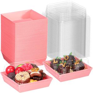 100Pack 4x4x2.5 Inches Charcuterie Boxes with Clear lids Cookies Boxes Bakery Boxes Chocolate Covered Strawberries Boxes Mini Cake Boxes Treat Boxes Hot Chocolate Bomb Boxes Orec Boxes