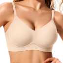 Jelly Bras for Women 2026 No Underwire Wireless Tshirt Bra Push Up Seamless Bralettes w Support (Large, Sand Color)