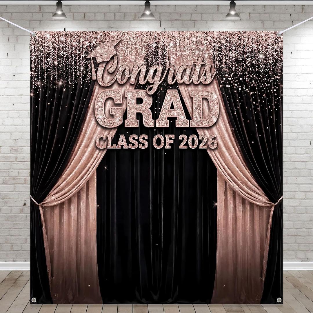 Frienda Large Class of 2026 Graduation Backdrop 5.9 x 6.6 ft Silver Congrats Grad Graduation Party Decoration Photo Props Prom Booth Banner Photography Background for College Party Decor Supplies