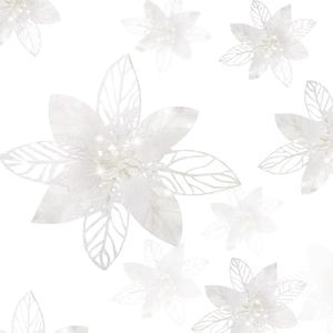 Boao 24 Pieces Christmas Glitter Artificial Poinsettia Flowers Christmas Flowers Decorations Wedding Xmas Tree New Year Ornaments (White)