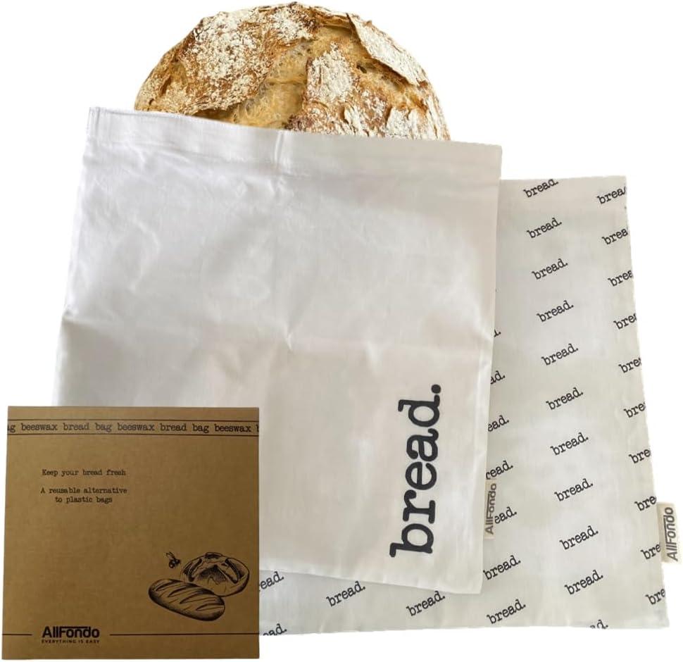 2 Pack XL Reusable Sourdough Bread Bags | Beeswax Bags for Homemade Bread | Cotton Beeswax Lined bags for Sourdough | Storage Accessories | Hook & Loop Fastener | 2 layers