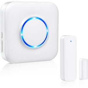Door Chime, Satisure Wireless Door Open Contact Sensor Alarm Chime with 600 FT Range 58 Chimes 5 Volume Levels LED Indicators, Door Ringer Alert for Business/Store/Home/Office When Entering (White)