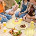 64PCS Yellow Gingham Paper Dessert Plates - 7 Inch Disposable Round Checkered Dinner Plates for Birthday Baby Shower Wedding Picnic Party Supplies, 4 Styles